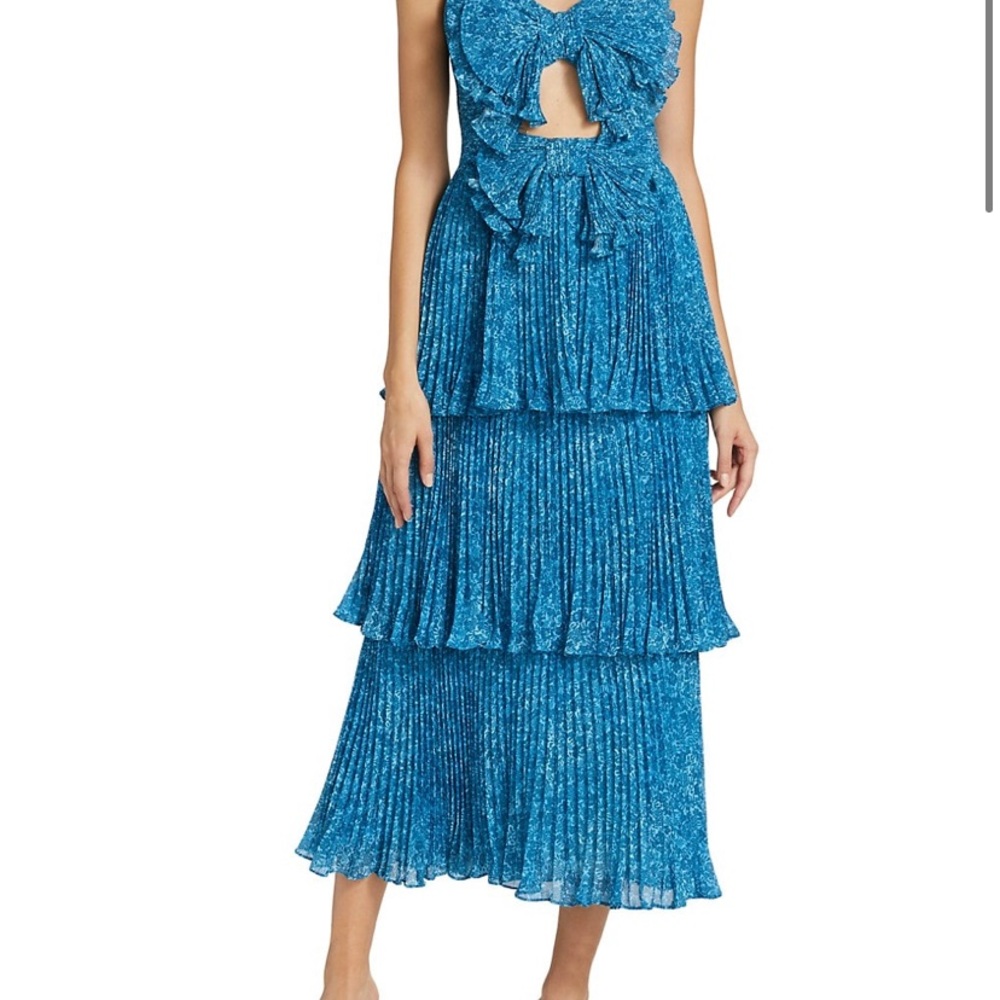 AMUR Blue Pleated Midi Dress